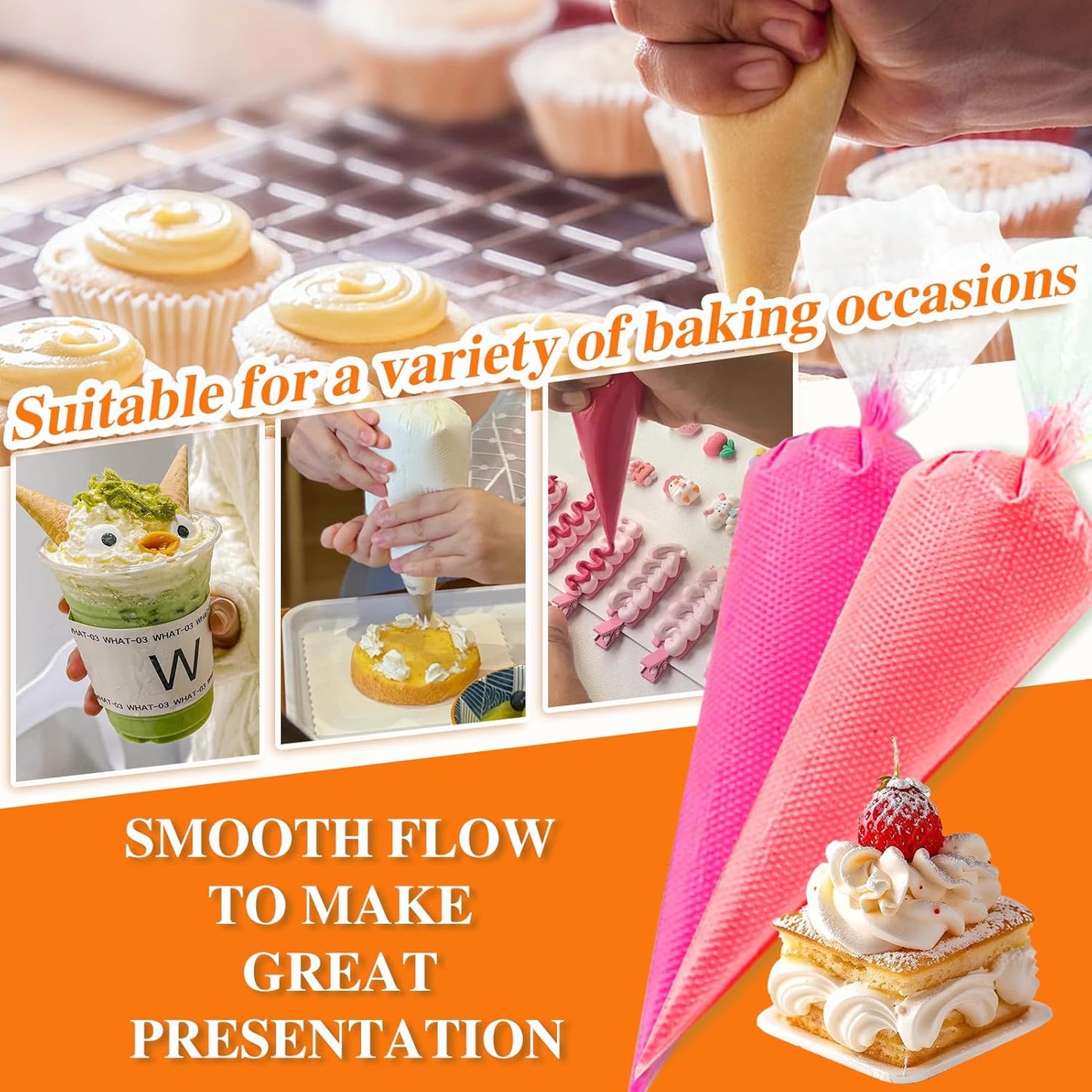 Skiennix Disposable Piping Bags - Thickened Design for Cake Decorating | 16 Inches, 500 Pcs