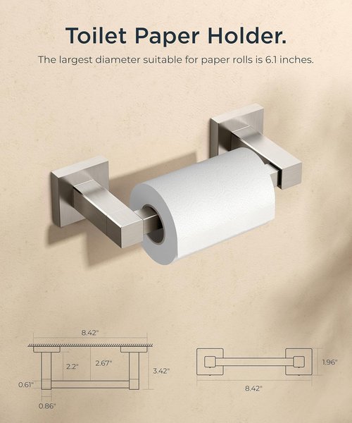 FORIOUS Toilet Paper Holder - Rustproof Stainless Steel Double Post Pivoting Design | Square 2 Pack