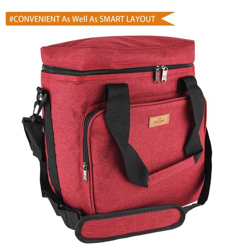 Freshore® Insulated Wine Carrier 6 bottle Bag Tote Removable Padded Divider - Portable Travel Padded Cooler Carrying Canvas Case Adjustable Shoulder Strap - (Passion Red)