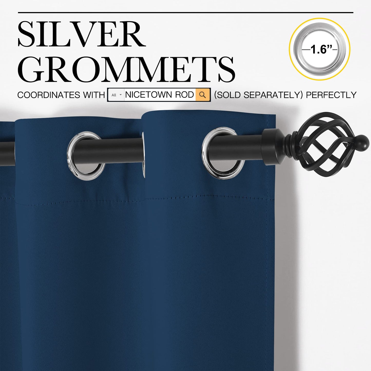 NICETOWN Bedroom Curtain Panels Blackout Draperies, Thermal Insulated Solid Grommet Blackout Curtains/Drapes (1 Pair, 34 by 63 inches, Moroccan Blue)