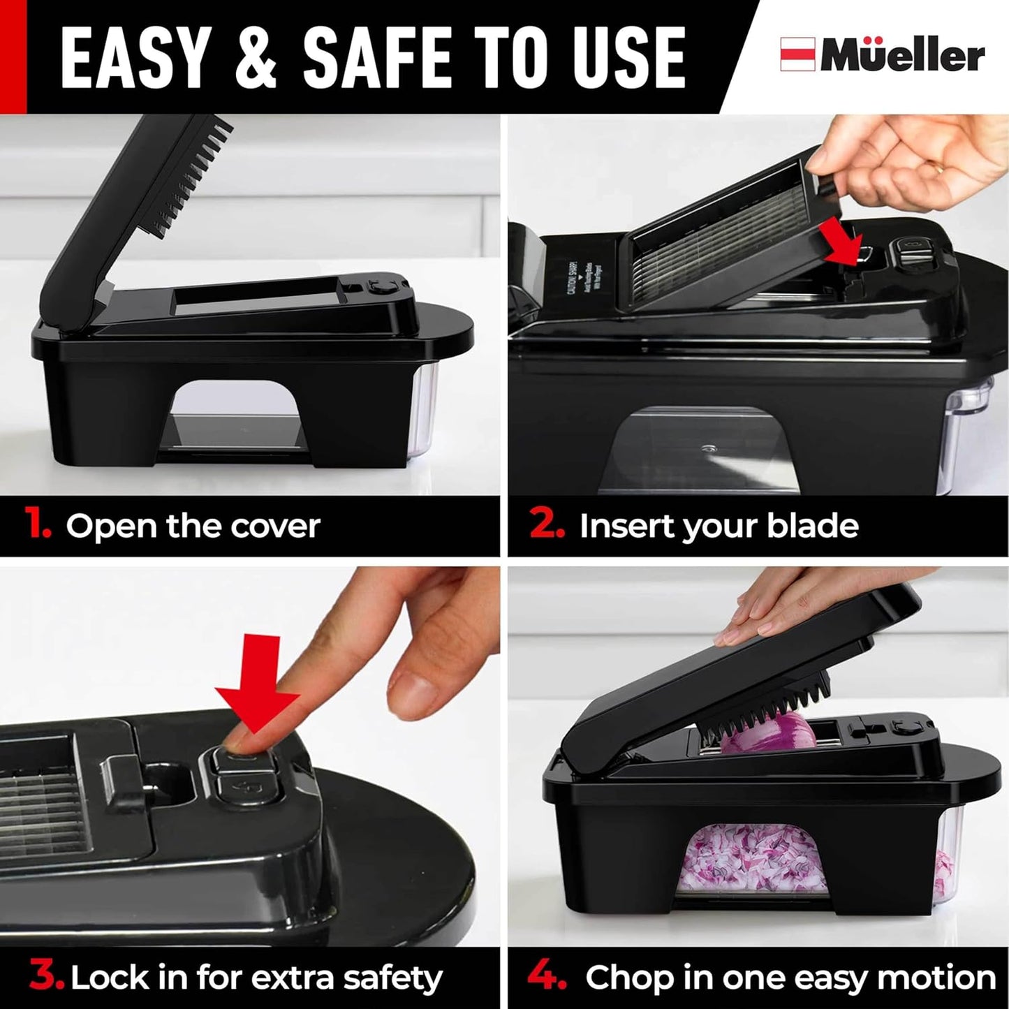 Mueller ULTIMATE 12-Blade Vegetable Chopper - Versatile Mandoline Slicer & Spiralizer | Black Kitchen Essential