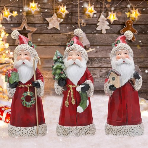Hodao Santa Claus Decorative Figurine - Handcrafted Holiday Decor - Perfect for Christmas & Thanksgiving | 3 PCS, Red