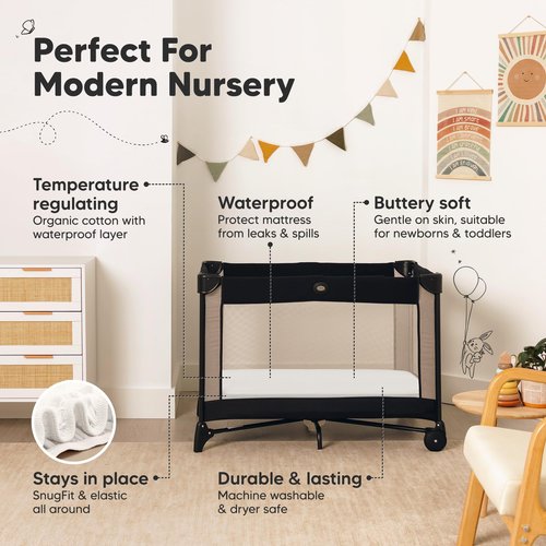 2 Pack and Play Sheets, Waterproof Mini Crib Sheets Fitted - 38x26 Organic Cotton Pack N Play Sheets for Graco Pack and Play Mattress, Playard Baby Crib Sheets,Neutral for Boy,Girl,Toddler(Soft White)