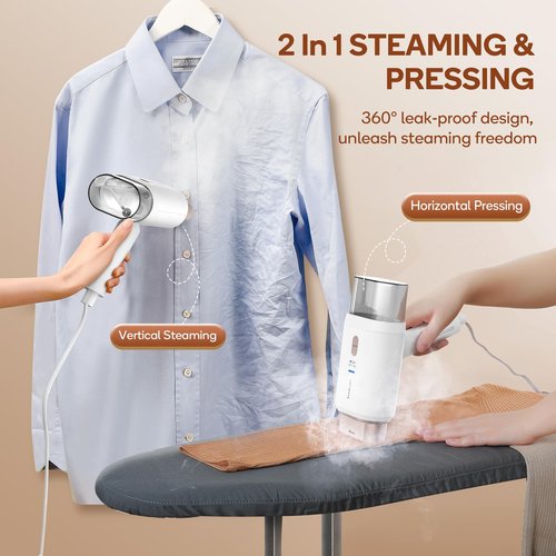 Newbealer Professional Business Travel Steamer, 1200W High-Power Dual Voltage (100-240V), Fast 20s Heat Up for Clothes Horizontal Vertical Steaming, Foldable & Solid 1.72 lbs, 180ml (Gold)