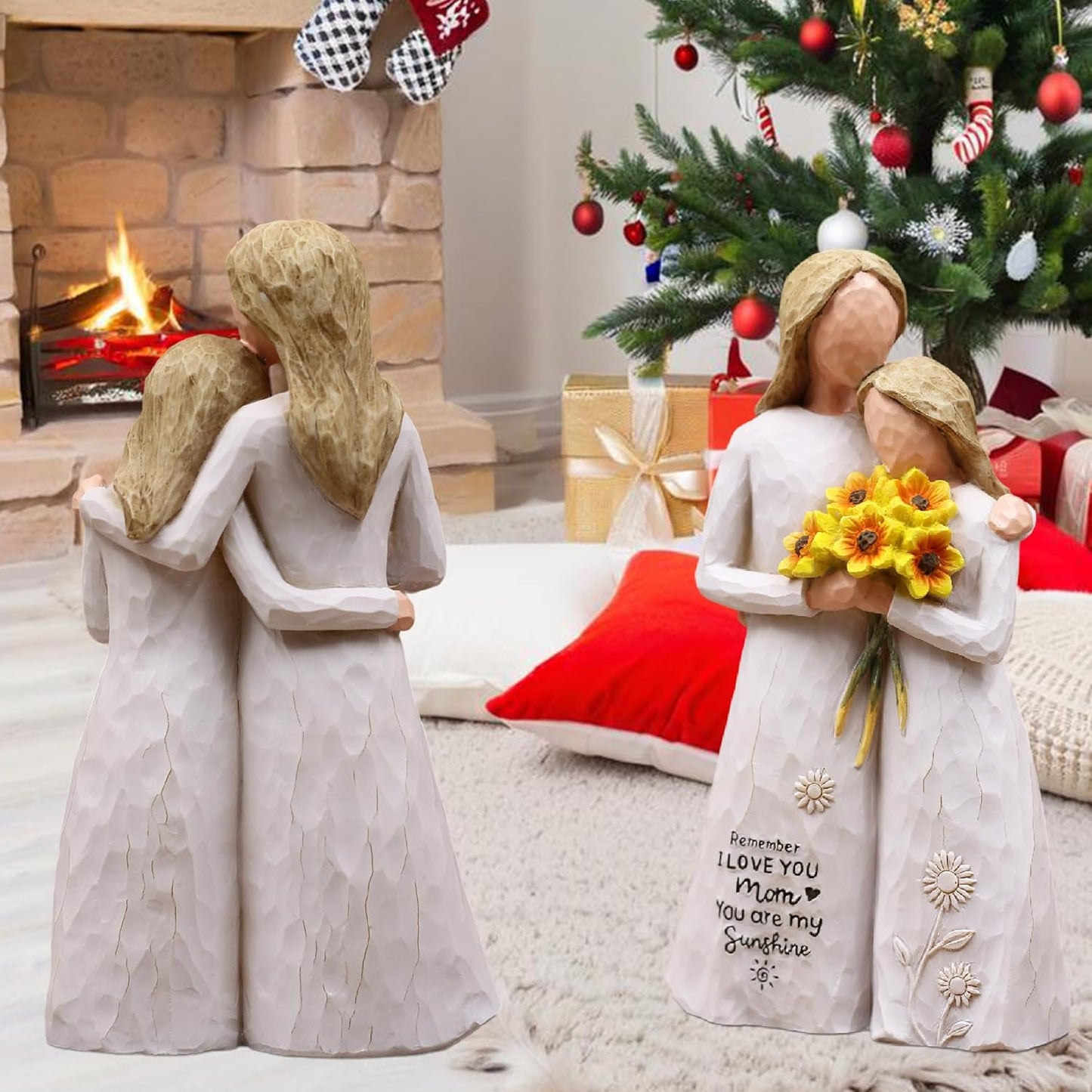 Regine Switzerland Hand-Painted Mother Daughter Figurine - 5.7" Resin Keepsake with Sunflowers for Mom's Birthday, Mother's Day, or Christmas