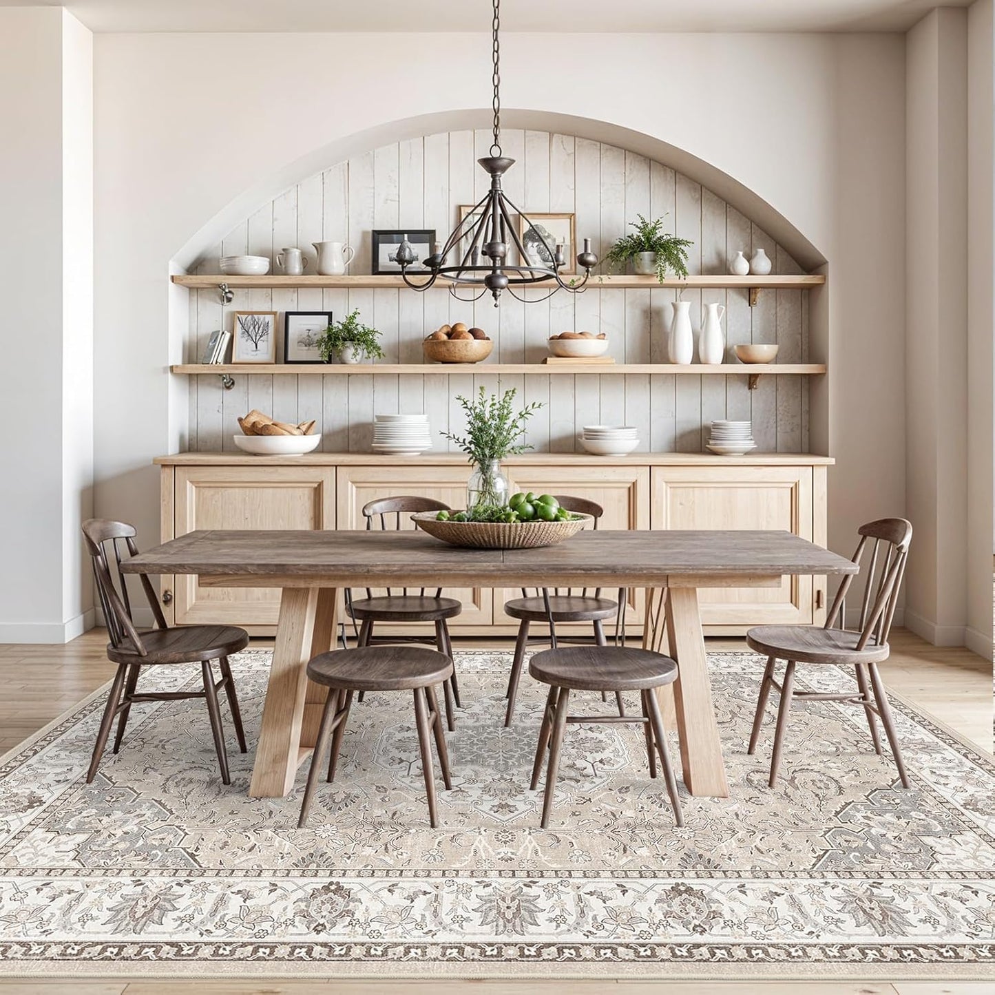 Skiennix 8x10 Living Room Rug - Washable Oriental Stain Resistant Carpet | Ultra Soft Non-Slip Beige Mat for Home Decor