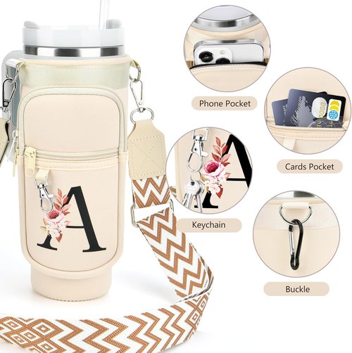 LOKASS Personalized Water Bottle Holder - Stylish Strap for 40 oz Stanley Cup | Ideal Gift for Women & Girls