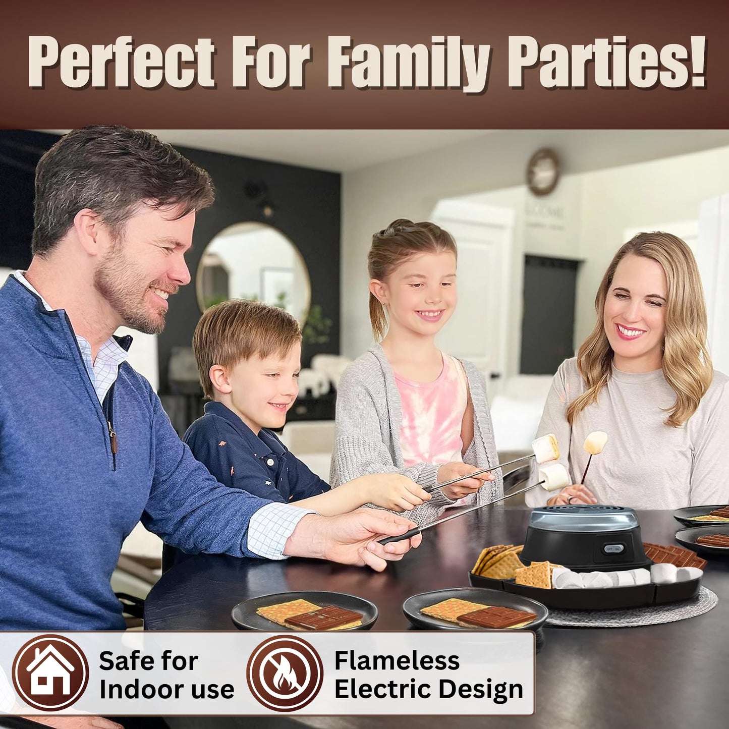 S'MORES GALORE™ Electric Smores Maker Tabletop Indoor - Perfect Family Smore Maker All Year Long - Indoor Marshmallow Roaster Smores Kit & Serving Tray - Electric S'mores Maker w/4 Skewers