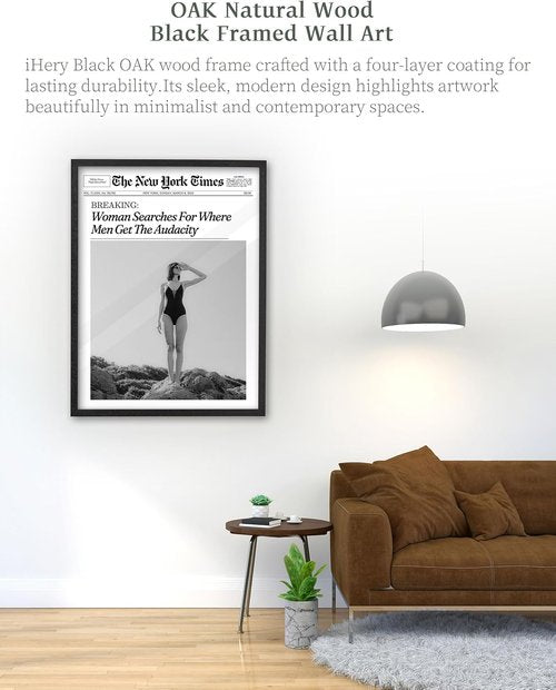 iHery Premium Black Oak Wood Framed Wall Art - Retro Woman Canvas Decor for Dorm & Living Room | 8x10in