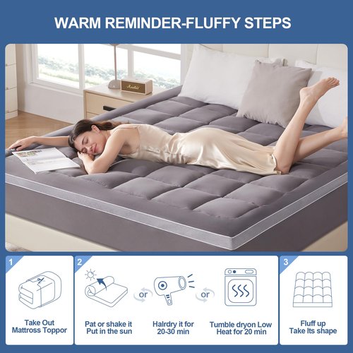 Eiayeebil King Mattress Topper, 1000GSM Extra Thick Pillow Top Mattress Pad Cover for Body Pain Relief, Soft Breathable Bed Cover with 8"-21" Deep Pocket, 3D+7D Down Alternative, Grey