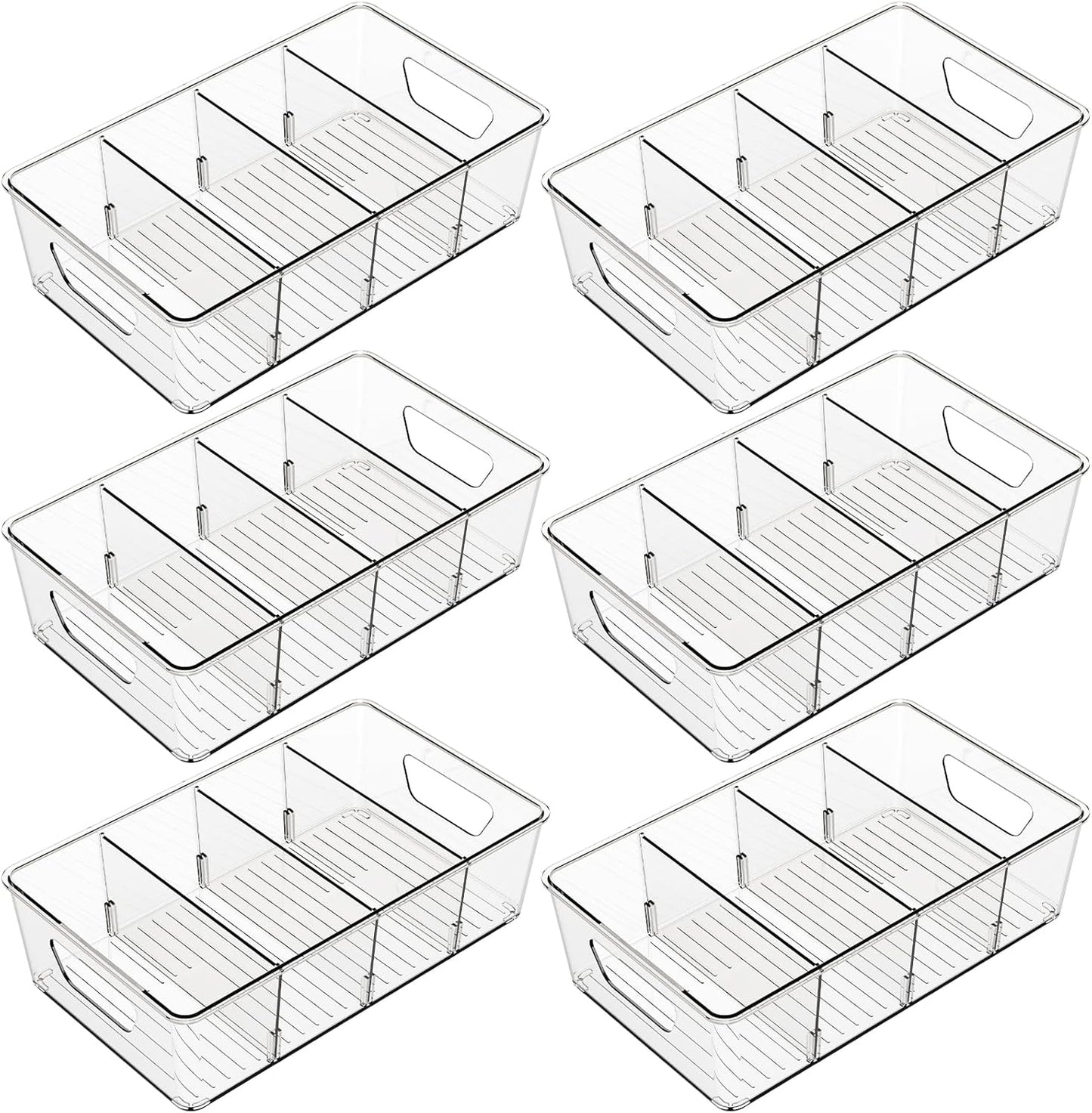 Skiennix Stackable Snack Organizer - Clear Plastic Storage Bins for Pantry & Fridge | 6 Pack