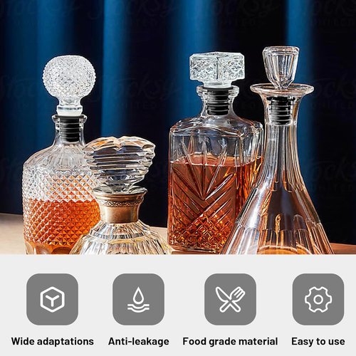 Liquor Pour Spouts for Bottles with Rubber Dust Caps, Classic Bottle Pourers with 3 Adapters for Alcohol, Olive Oil, Juices and Syrups Bottles, Bar Bartender Accessories, 3 Pack, Plastic