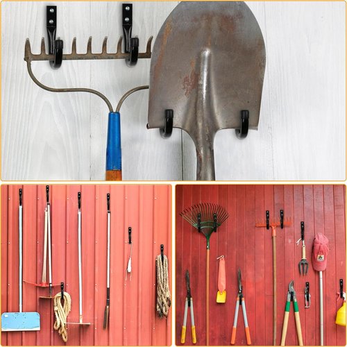 KURUI Heavy Duty Garage Hooks - 6 Pack Storage Hooks for Tools & Cords | Black Wall Mount Utility Hooks