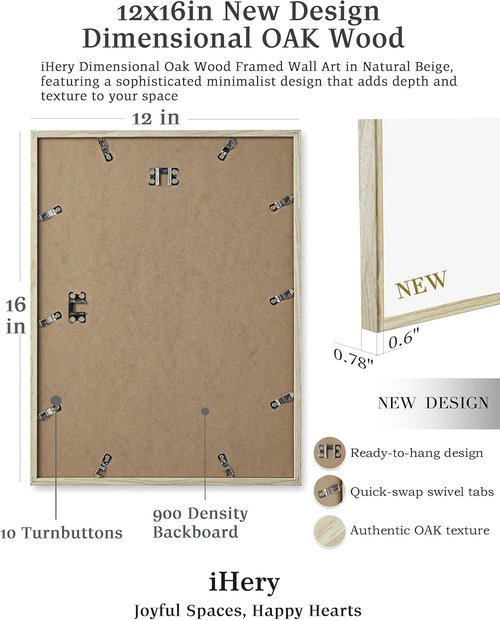iHery Wall Art | Natural Beige Dimensional Oak Frame | Audrey Hepburn Canvas, 12x16in | Trendy Girls' Bedroom Decor