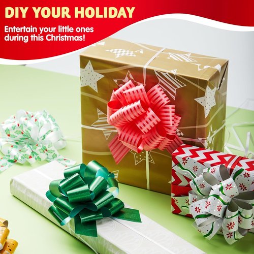 JOYIN 24 PCS Christmas Wrap Ribbon Pull Bows - Easy Gift Wrapping Accessory for Presents & Baskets