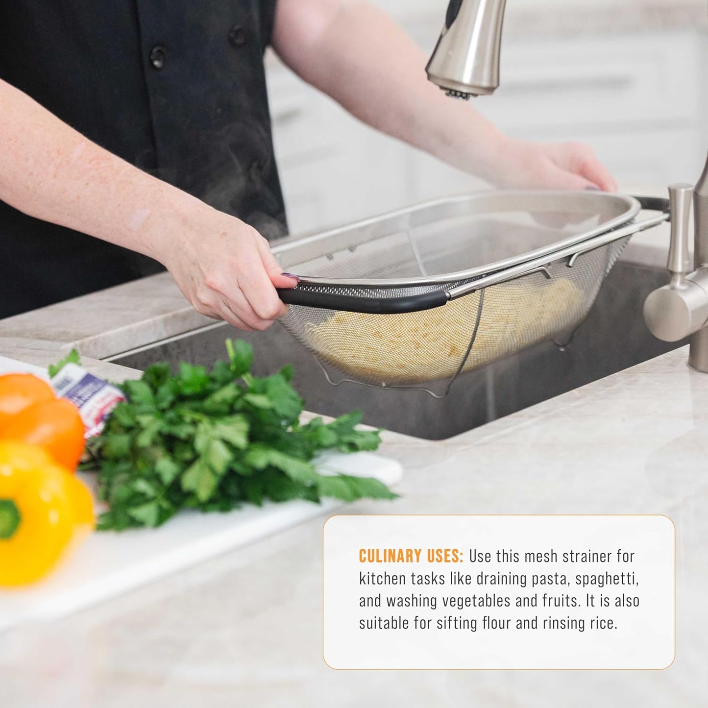 U.S. Kitchen Supply Stainless Steel Colander - 6-Quart Collapsible Design with Expandable Rubber Handles