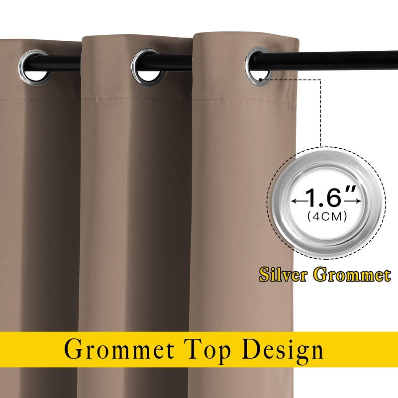 NICETOWN Bedroom Blackout Curtains and Drapes - Window Treatment Thermal Insulated Solid Grommet Blackout Draperies for Bedroom (Set of 2 Panels, 52 by 63 Inch, Cappuccino)