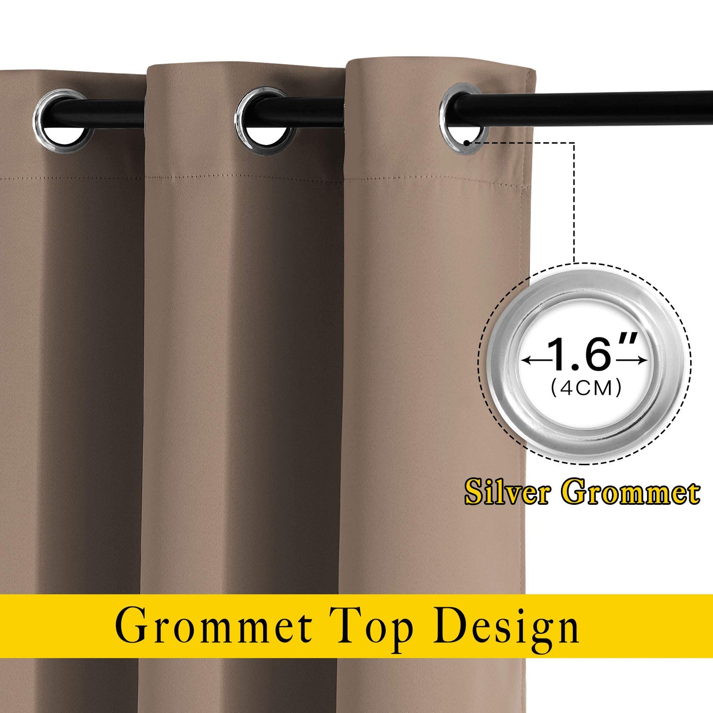 NICETOWN Bedroom Blackout Curtains and Drapes - Window Treatment Thermal Insulated Solid Grommet Blackout Draperies for Bedroom (Set of 2 Panels, 52 by 63 Inch, Cappuccino)