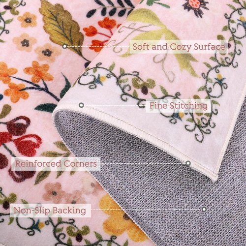 GODUCK Living Room Rug, 6x9 Rug Machine Boho Washable Area Rug, Non Slip Vintage Low Pile Floral Rugs for Living Room, Bedroom, Farmhouse, Dining Room, Kids Playroom