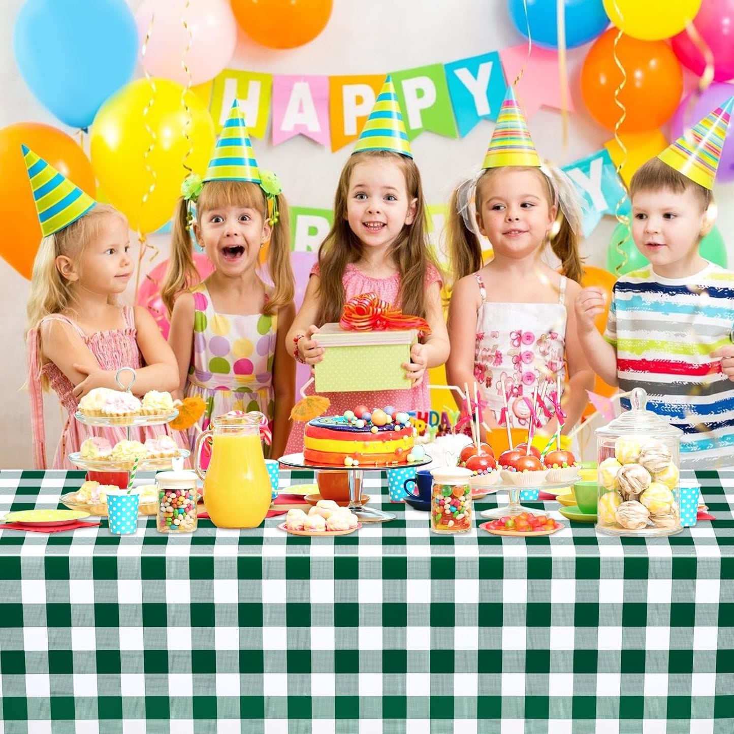 Regine Switzerland Disposable Green Gingham Tablecloths - Waterproof Checkered Design | 54" x 108" for Parties & Picnics