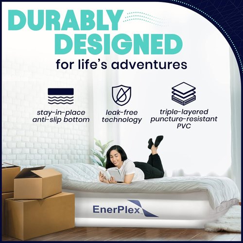 EnerPlex Air Mattress - Self-Inflating Blow Up Bed with Neck Support | Portable Travel & Home Use