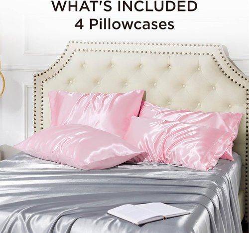 Bedsure Satin Pillowcase Set of 4 - Pink Silky Covers for Hair & Skin | 20x26 Inches with Envelope Closure