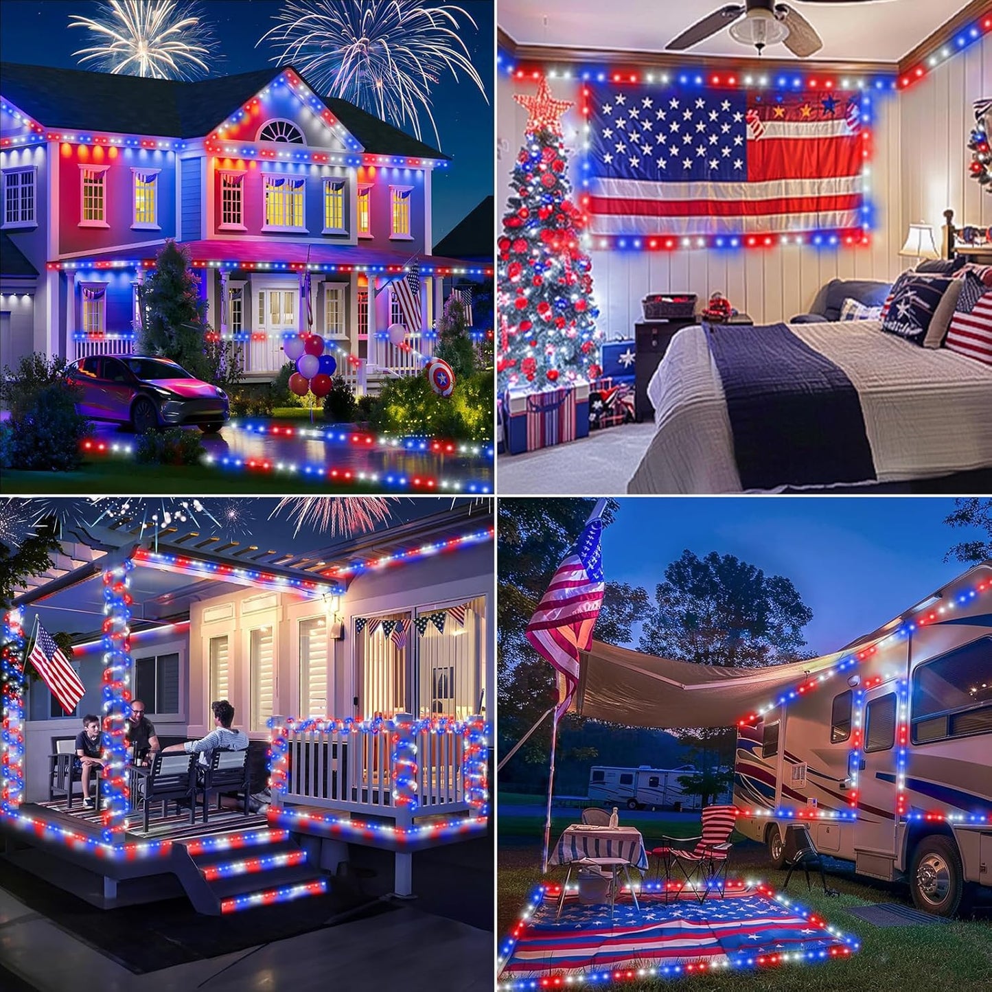 Skiennix 50ft LED Rope Lights - Connectable & Flexible Tube Lighting with 8 Modes | Waterproof Red, White & Blue Decor