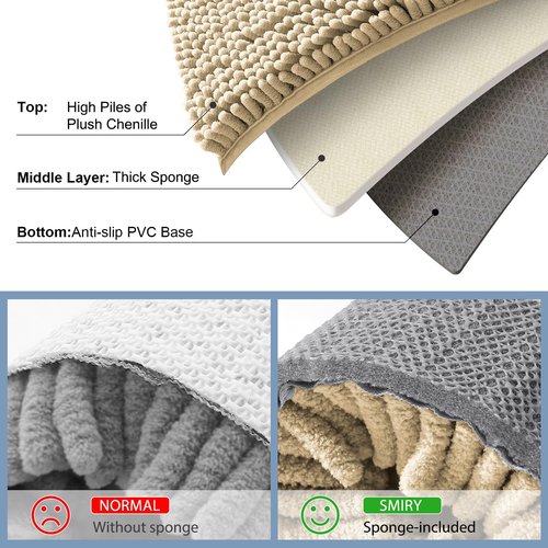 Smiry Luxury Chenille Bathroom Rugs 70x24, Extra Soft and Absorbent Shaggy Bath Mat, Machine Washable, Non-Slip Plush Carpet Runner for Tub, Shower, and Floor, Home Decor Accessories, Beige