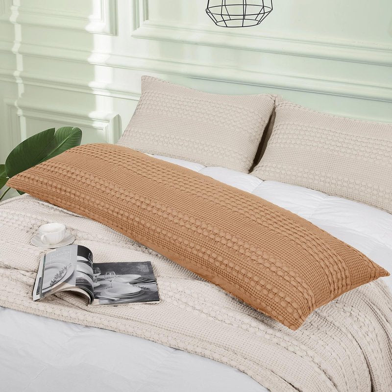 PHF 100% Cotton Waffle Body Pillowcase with Zipper, 1 Pack 20" x 54" Soft Skin-Friendly Pillow Sham, No Filling, Aesthetic Woven and Breathable Waffle Weave Body Pillow Cover for Bed, Clay