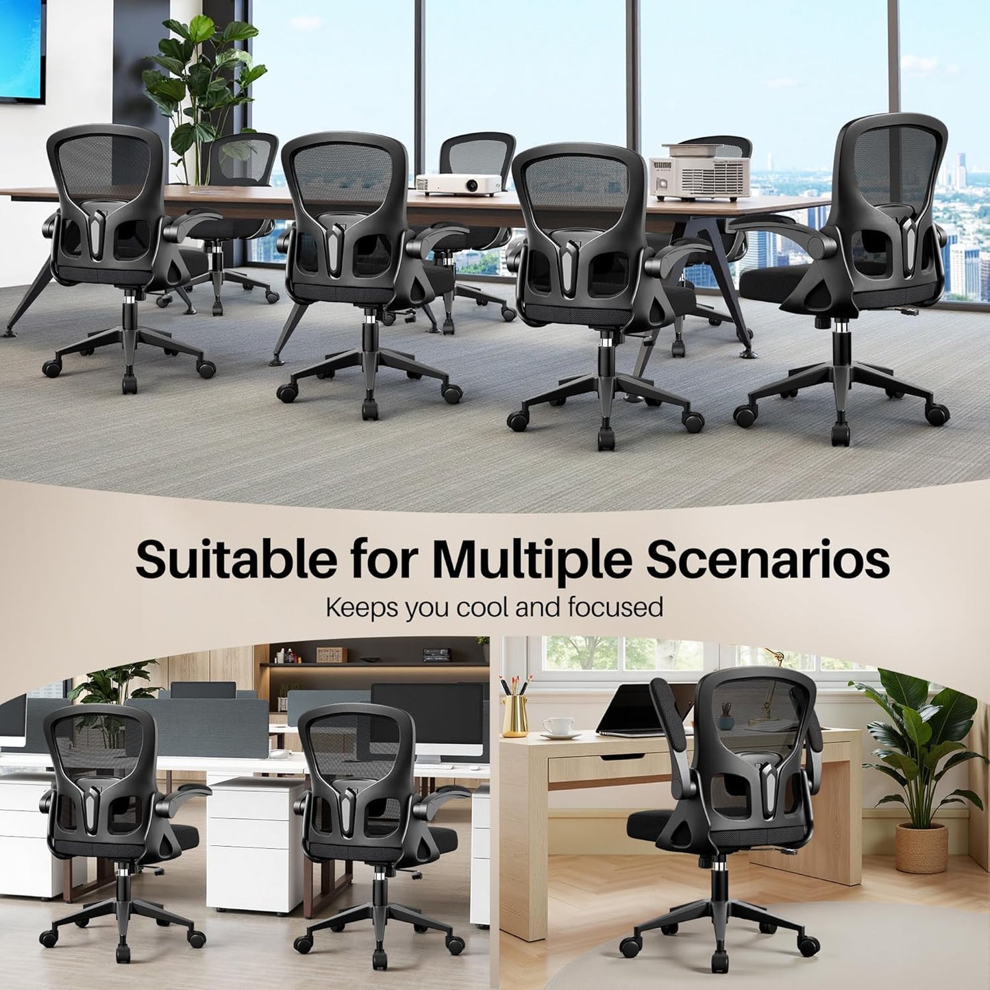 Skiennix Ergonomic Office Chair - Adjustable Lumbar Support & Flip-Up Armrests | Black Mesh Design