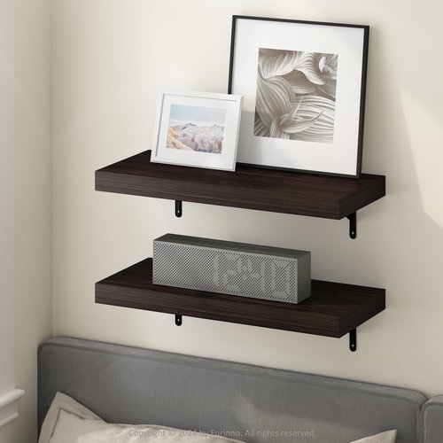 Furinno Tanna Floating Shelves for Wall Set of 2, 22-Inch Wall Shelf, Triple Thick Floating Mounted Shelf, for Bathroom, Home Office, Living Room, Tobacco Oak
