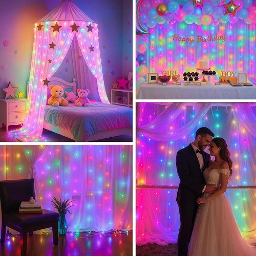 DomeStar 300 LED Fairy Curtain Lights - 9.8ft Waterproof String Lights with Remote & 8 Modes | Multicolor