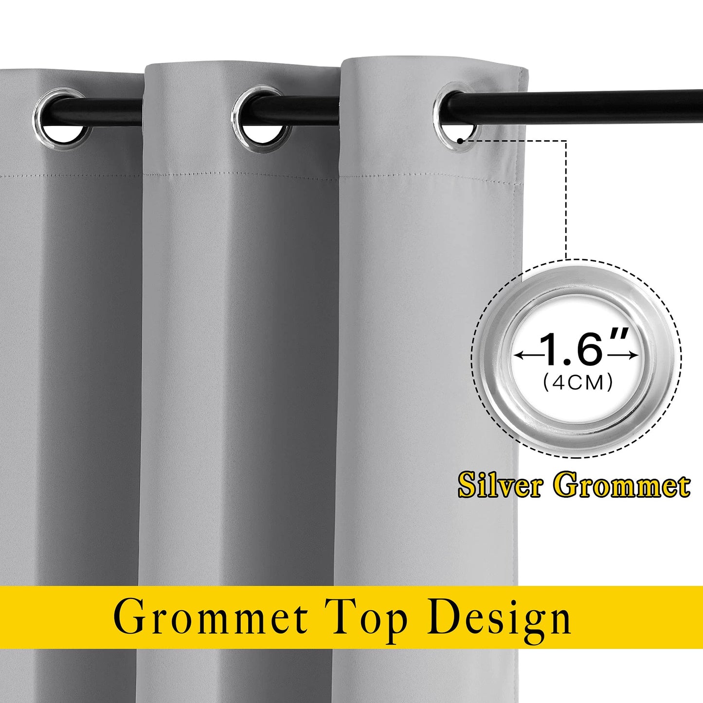 NICETOWN Bedroom Blackout Curtains Panels - Triple Weave Energy Saving Thermal Insulated Solid Grommet Blackout Draperies for Living Room (Silver Grey, Set of 2, W52 x L120)