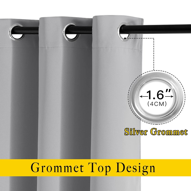 NICETOWN Bedroom Blackout Curtains Panels - Triple Weave Energy Saving Thermal Insulated Solid Grommet Blackout Draperies for Living Room (Silver Grey, Set of 2, W52 x L120)