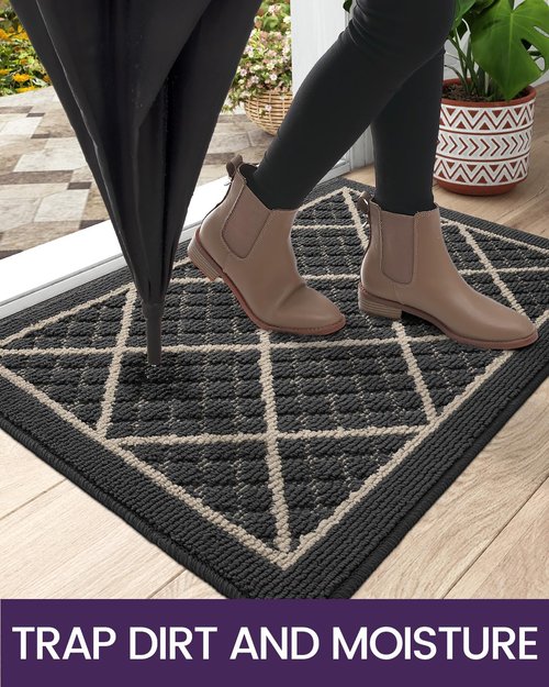 DEXI Front Door Mat 48x72, Non Slip Absorbent Entryway Doormat, Low Profile Thin Washable Entry Mats for Inside Home Entrance, Garage, Patio, Dark Grey