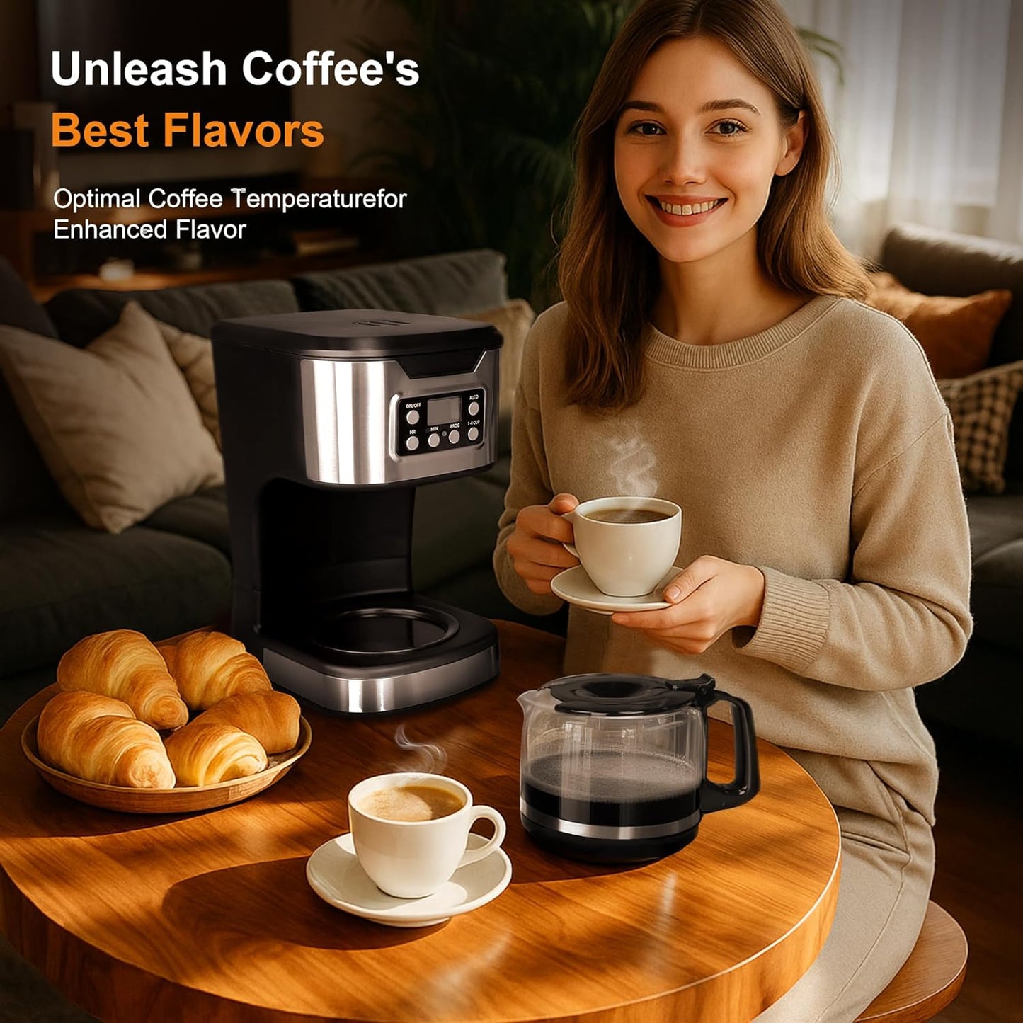 Skiennix Programmable Coffee Maker - 12-Cup Fully Automatic Drip Machine | Stainless Steel, Keep-Warm Function