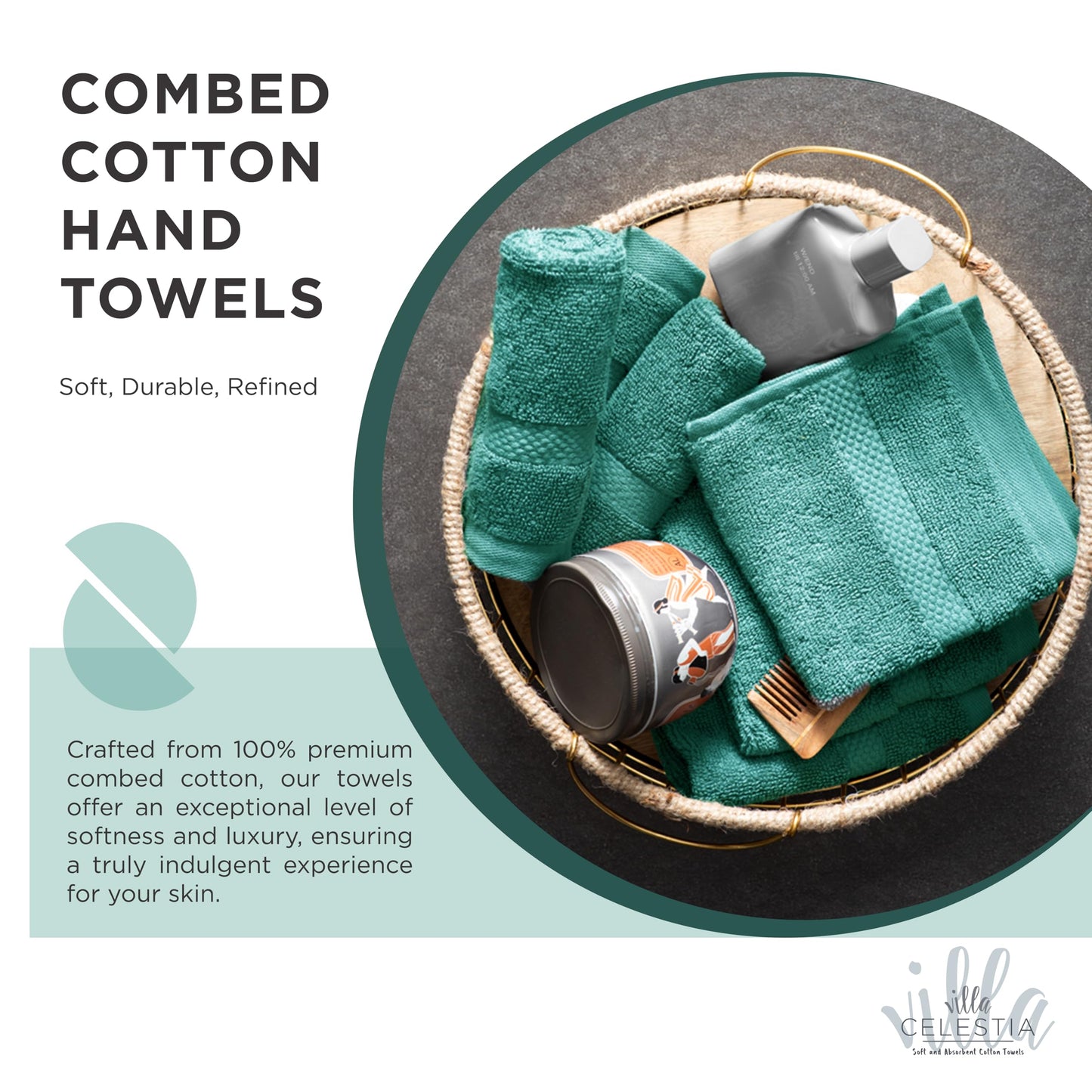 Villa Celestia 100% Cotton Wash Cloth for face & Body Set of 12, (12 x 12 inches) Sustainable, Soft, Highly Absorbent, Combed Cotton Wash Cloths Pack of 12 for Hotels, Spa, Bathroom, Dorm, Teal