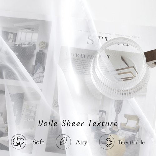 NICETOWN White Sheer Curtains & Drapes 96 inches Long for Living Room - Grommet Top Solid Lightweight & Airy Gauzy Window Treatments with Light Filtering for Bedroom, 2 Panels, W54 x L96
