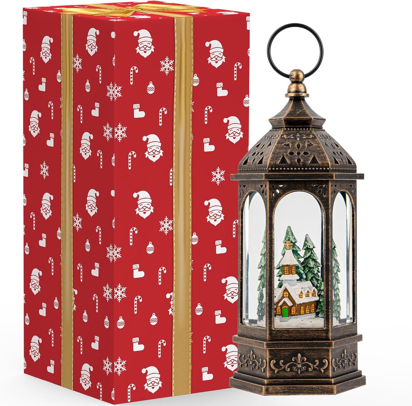 Regine Switzerland Christmas Snow Globe Lantern - Lighted Musical Church Decoration | Battery Operated & USB Powered