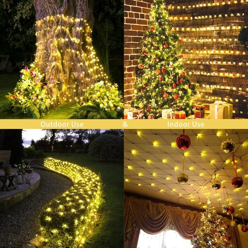 JMEXSUSS 360 LED Christmas Net Lights - Waterproof, Connectable 12ft x 5ft with Remote | Warm White Mesh Lights for Outdoor Decorations