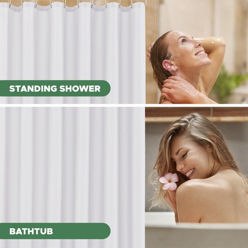 Biscaynebay Hotel Quality Fabric Shower Curtain Liners 72" X 72", White Water Resistant Bathroom Curtains Rust Resistant Grommets Weighted Bottom Hem Machine Washable
