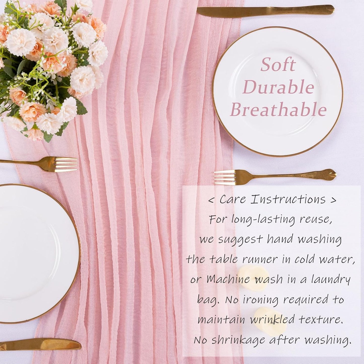 Blushing Pink Cheesecloth Table Runner - 10ft Rustic Gauze for Weddings & Baby Showers | 32x120 Inches