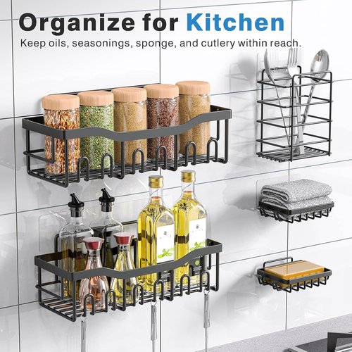 EUDELE Adhesive Shower Caddy - 5 Pack Rustproof Stainless Steel Bath Organizers | No Drilling, Large Capacity
