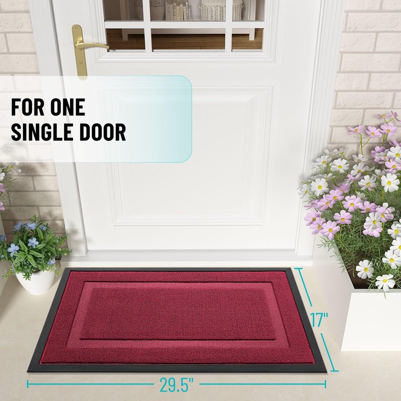 OLANLY Front Door Mat Indoor Outdoor Entrance, Waterproof All-Season, All-Weather Doormat, Sturdy Natural Rubber, Low Profile, Easy Clean Patio Porch Entryway Mat, 33x21, Burgundy