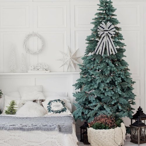 Christmas Black Burlap Wreath Bow - 20 x 11 Inches | Farmhouse Black & White Stripes for Front Door Decor