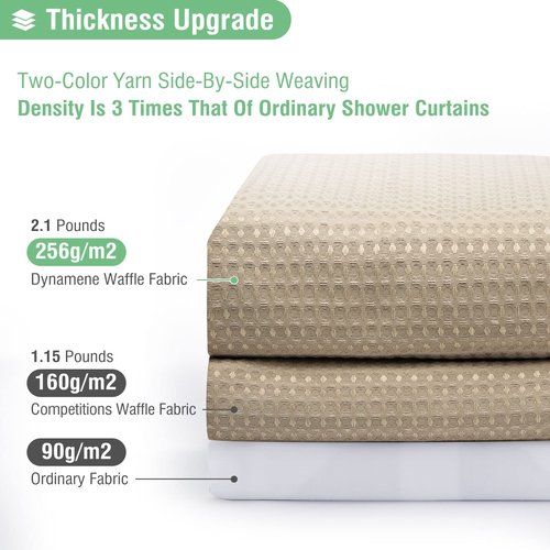 Dynamene Stall Fabric Shower Curtain - 54x78 inch Long Waffle Weave Weighted Thick Cloth Shower Curtains for Bathroom,Neutral Heavy Duty Hotel Spa Luxury Bath Curtain Set with 10 Hooks, Beige/Khaki