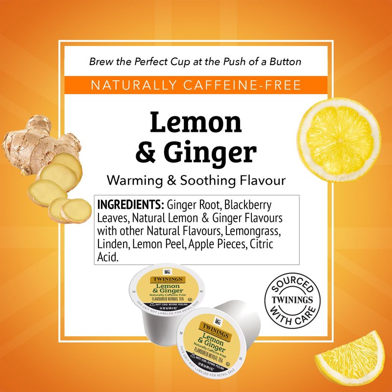 Twinings Lemon & Ginger Herbal Tea 72 K-Cup Pods for Keurig, 12 Count (Pack of 6), Tangy & Spicy, Naturally Caffeine-Free, Enjoy Hot or Iced