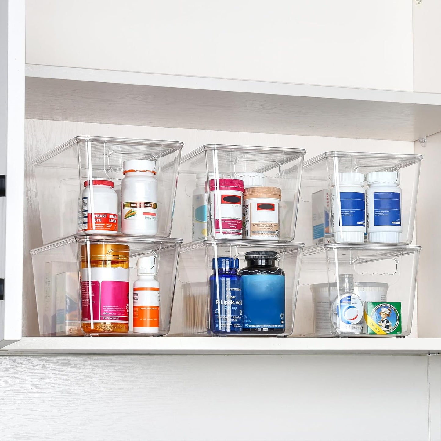Vtopmart 6-Pack Clear Stackable Storage Bins - Medium Plastic Containers with Lids for Kitchen & Pantry Organization