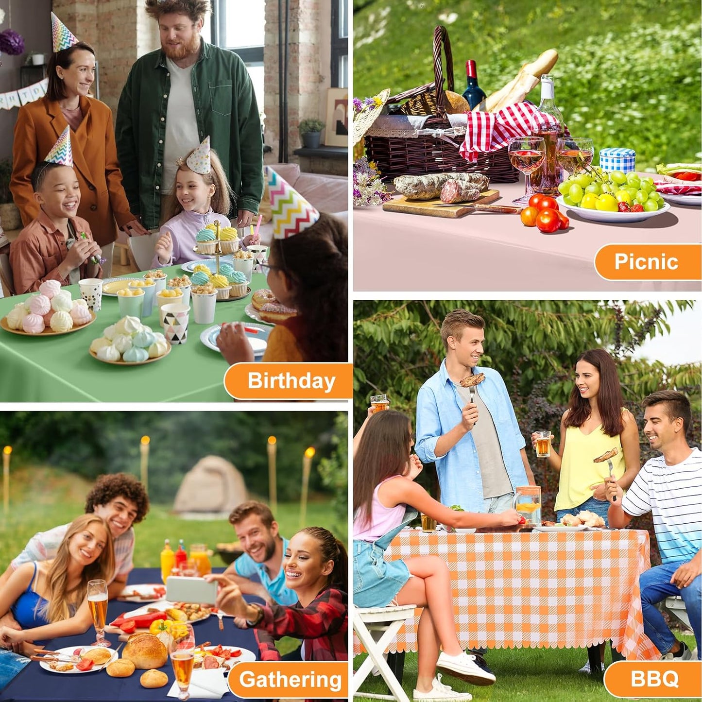 Skiennix 6 Pack Orange Gingham Tablecloths - 54 x 108 Inch Waterproof Disposable Covers for Parties & Picnics