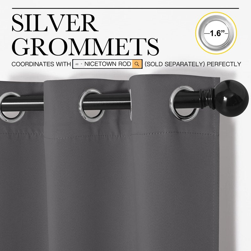 NICETOWN Grey Blackout Curtain Panels for Bedroom, 2 Panels, W55 x L57-inch, Grey, Thermal Insulated Grommet Top Blackout Draperies and Drapes for Basement